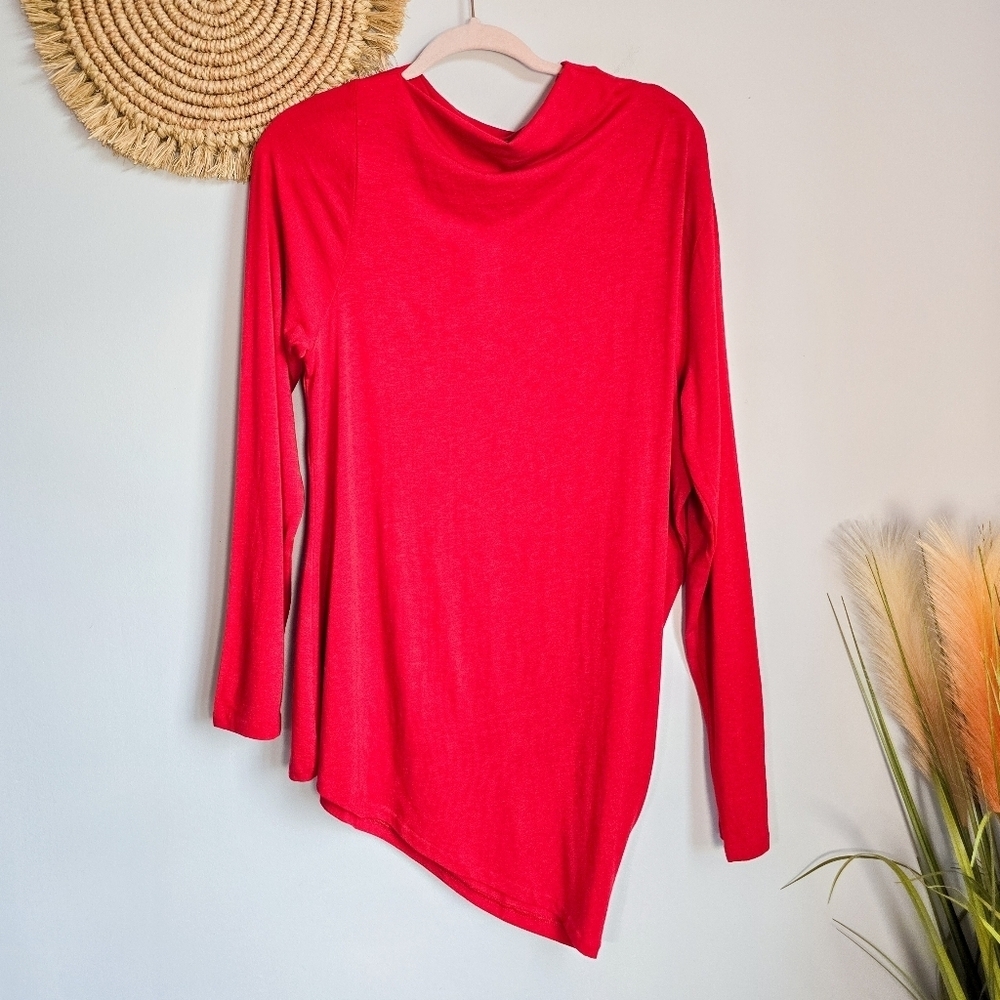 Banana Republic New Red Luxe Wool Blend Asymmetrical Draped Top Blouse SZ XL - Picture 2 of 12